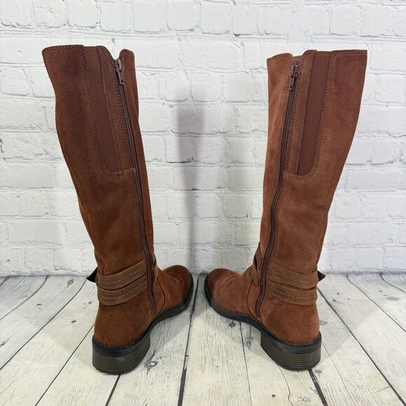 Claks Collection Riding Boots Women Size 6 Brown Suede Leather Buckle Campus - Picture 5 of 16